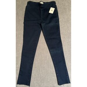 Free People Stretch Skinny Pull-on Dark Denim Jeggings Jeans Raw Hem Ankle SZ 30